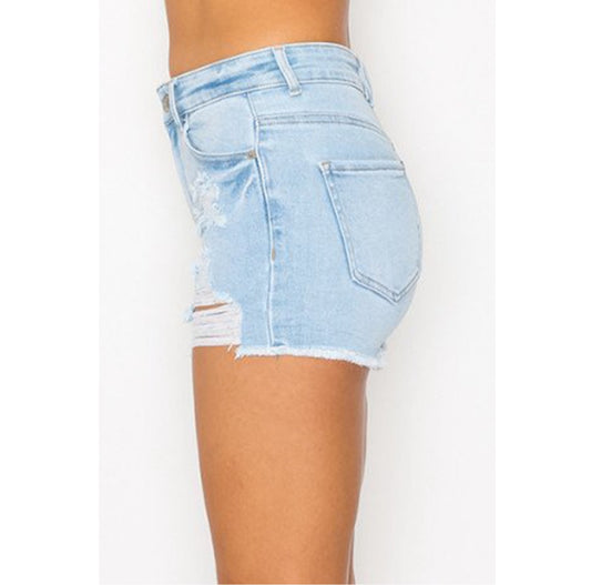 Cherry Bottom - Light Wash Frayed Denim Shorts