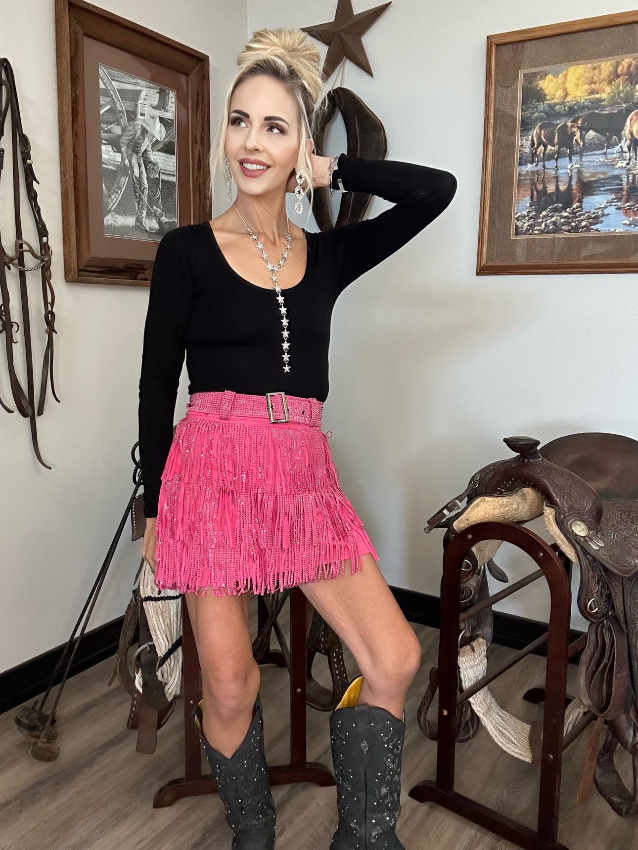 Fun In Fringe Rhinestone Skort (skirt + shorts)