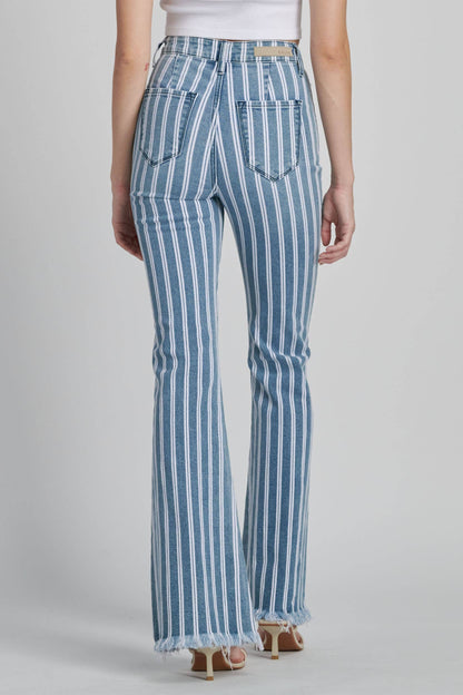 The Vera Vertical Stripe Pants - High Waisted Super Flare Denim Jeans