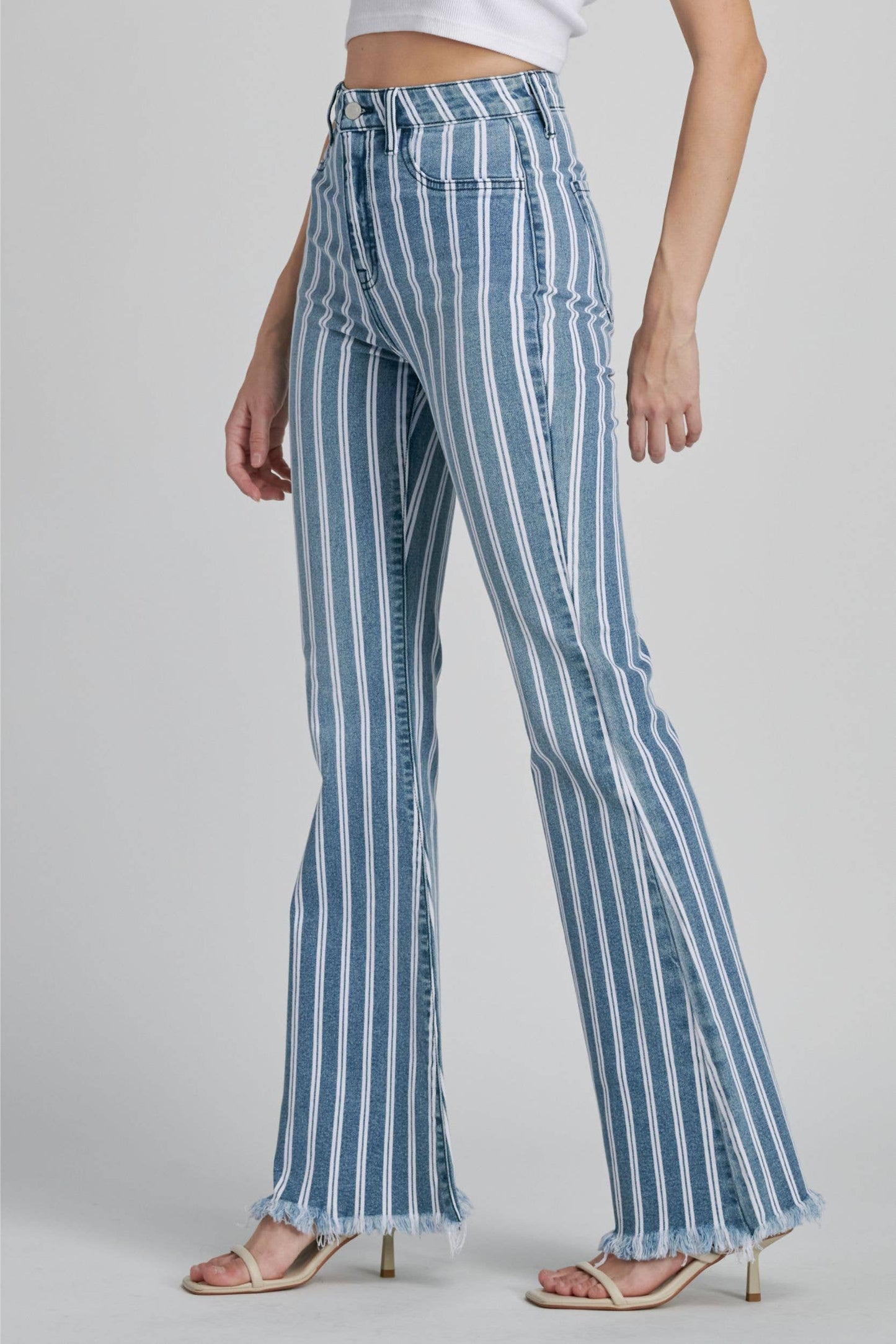 The Vera Vertical Stripe Pants - High Waisted Super Flare Denim Jeans