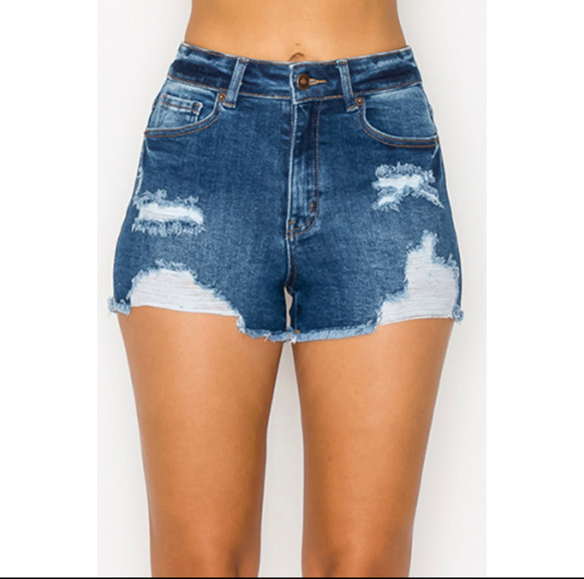 Cherry Bottom - Dark Wash Frayed Denim Shorts